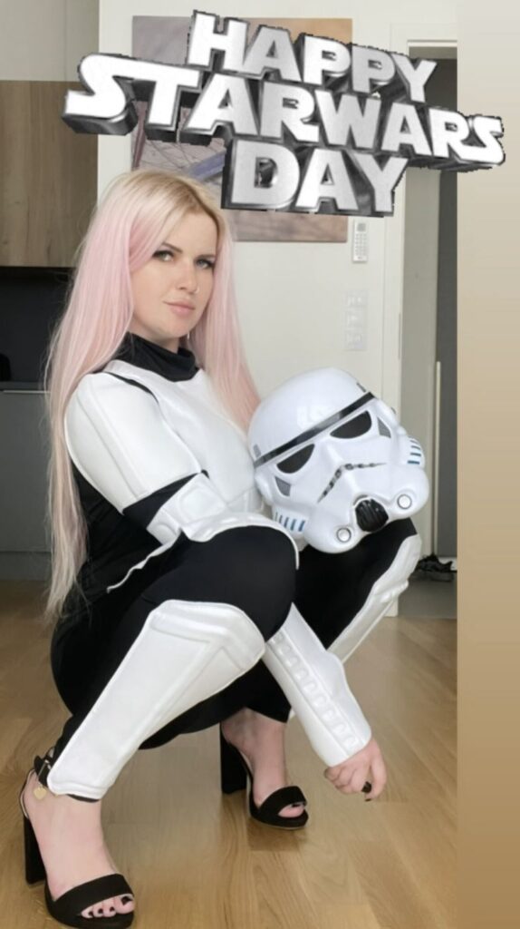 VR cosplay live cam girl dressed as Star Wars stormtrooper
